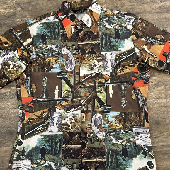 Vintage Men’s Dog‎ Hunting Polyester Long Sleeve Button Up Shirt Size Large - Picture 3 of 8